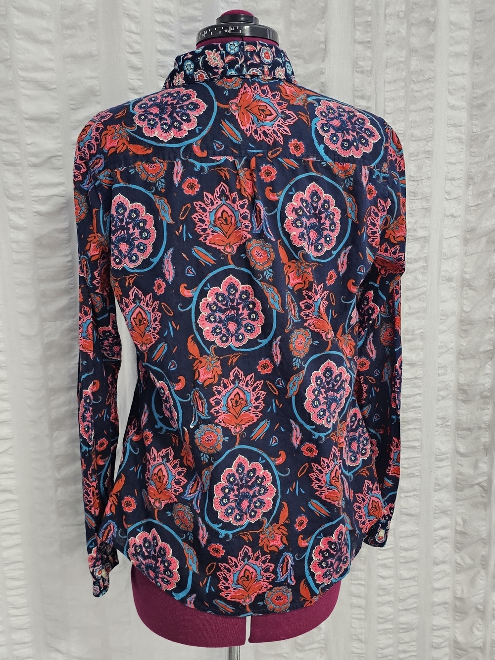 Lucky Brand Western Folk Art Boho Paisley Floral Button Up Blouse Long Sleeve - Picture 7 of 13